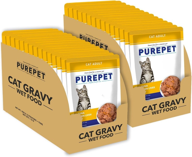 PUREPET طعام رطب للقطط البالغة من بيوربيت بنكهة التونة 1.5 كجم (30 × 50 جرام) - Image 1