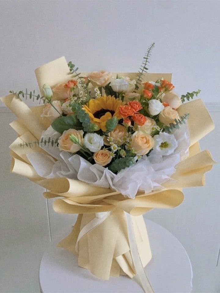 LeZakaa 20 Sheets Flower Wrapping Paper - Waterproof Reversible Floral Bouquet Paper - Cream Yellow Design for Valentine's Day, Mother's Day, Parties, Birthdays, Weddings, Baby Shower - Image 5