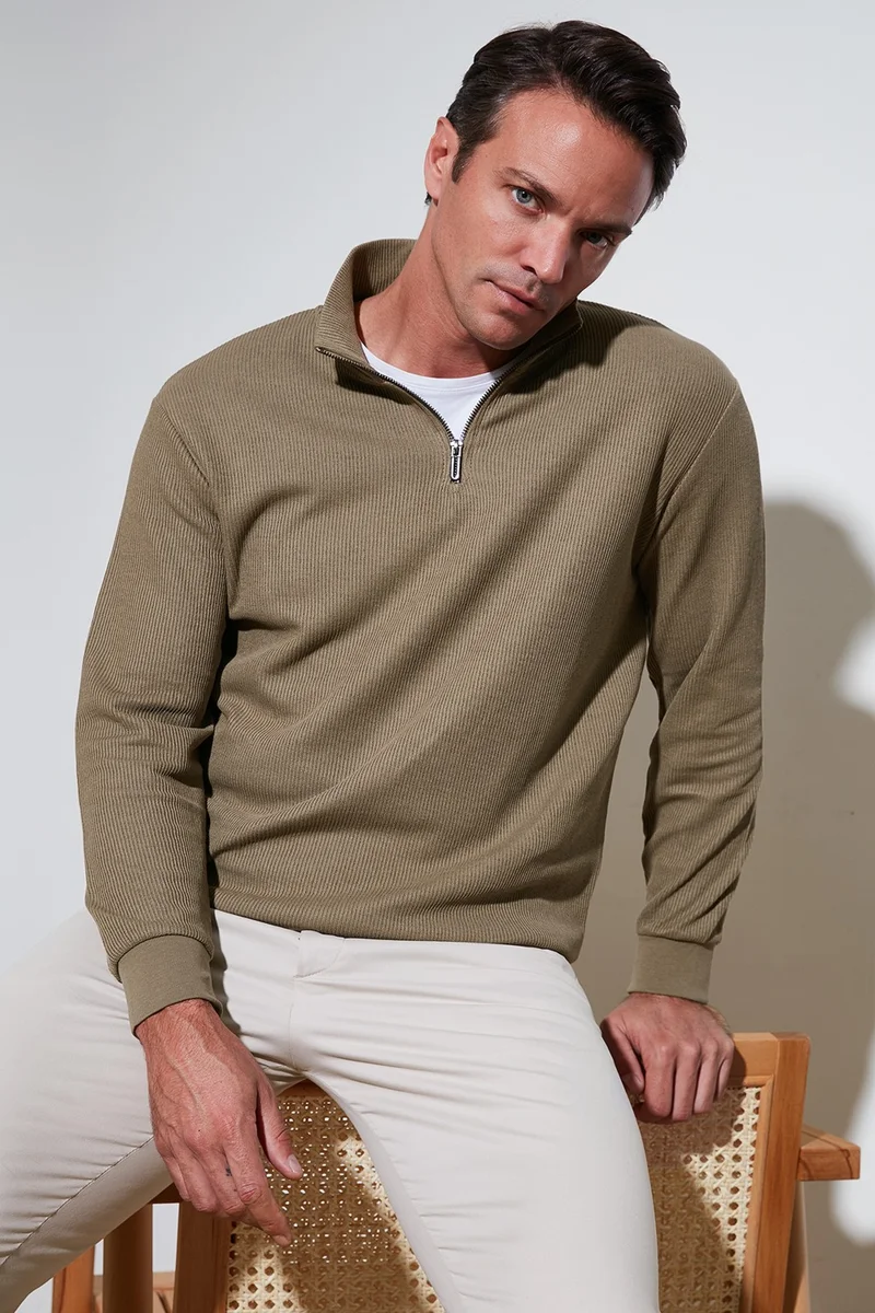 بوراتي Cotton Regular Fit Half Zipper Stand Collar Sweat Men's Sweat 5905716
