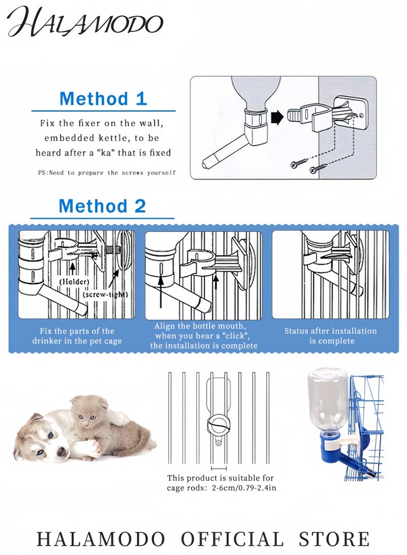 Halamodo No-Drip Pet Water Dispenser Plastic Kennel Wall-Mounted Water Bottle Adjustable Drinking Feeder for Dogs Cats and Small Animals - Image 5