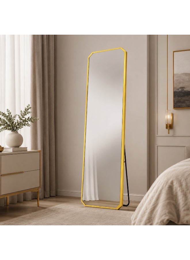 alsaada home Full-Length Free Standing Floor Mirror with Wheels & Metal Frame, 160x40 cm - Gold - Image 2