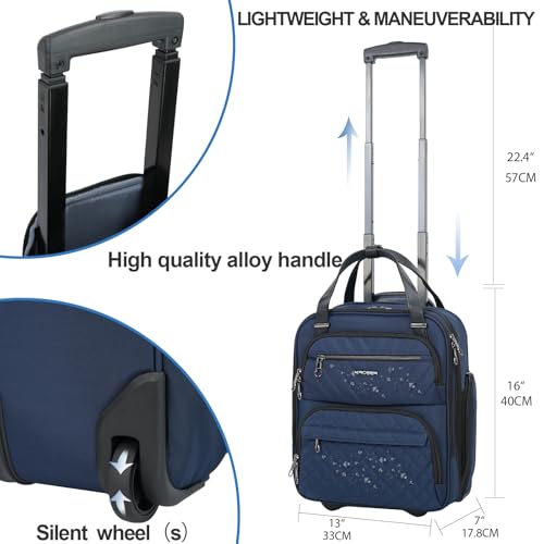 KROSER Carry On Underseat Multi-functional, 16-inch Underseater Lightweight Overnight Suitcase for Women, Navy - Image 3