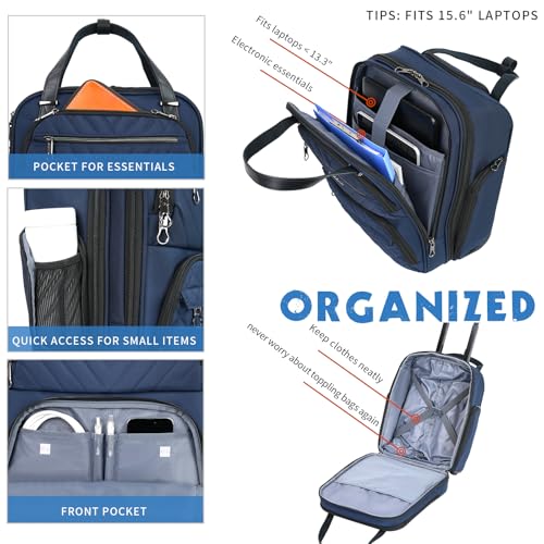 KROSER Carry On Underseat Multi-functional, 16-inch Underseater Lightweight Overnight Suitcase for Women, Navy - Image 4