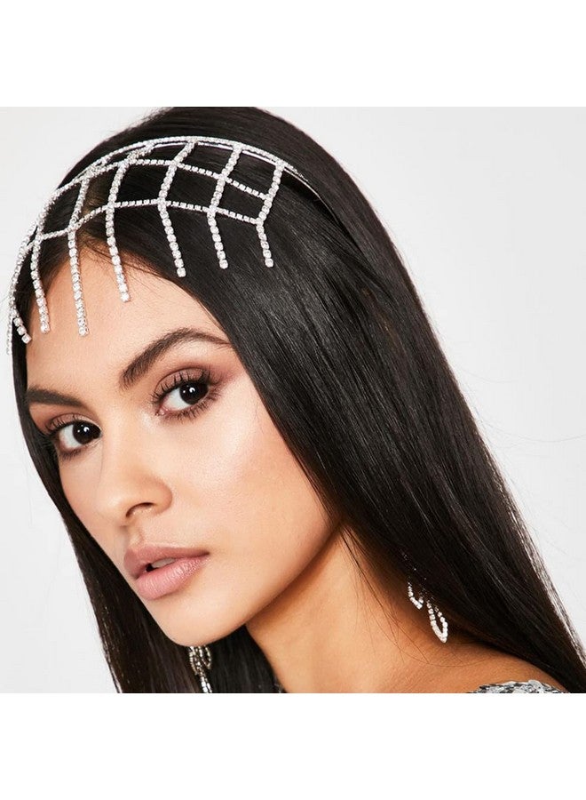 Rumtock Rhinestones Mesh Net Forehead Chain Silver Headband For Women Girls Exotic Halloween Jewelry  - Image 1