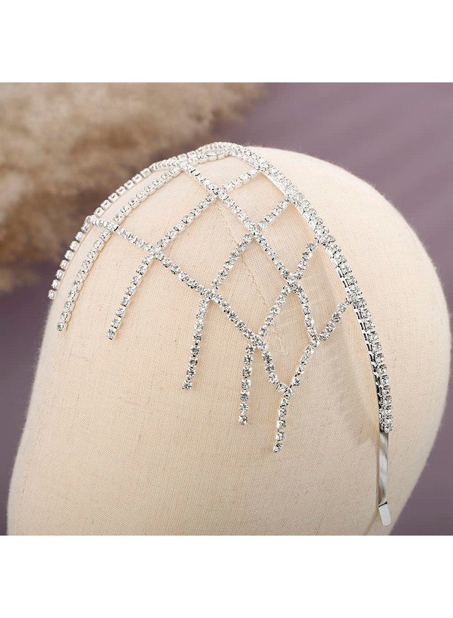 Rumtock Rhinestones Mesh Net Forehead Chain Silver Headband For Women Girls Exotic Halloween Jewelry  - Image 2