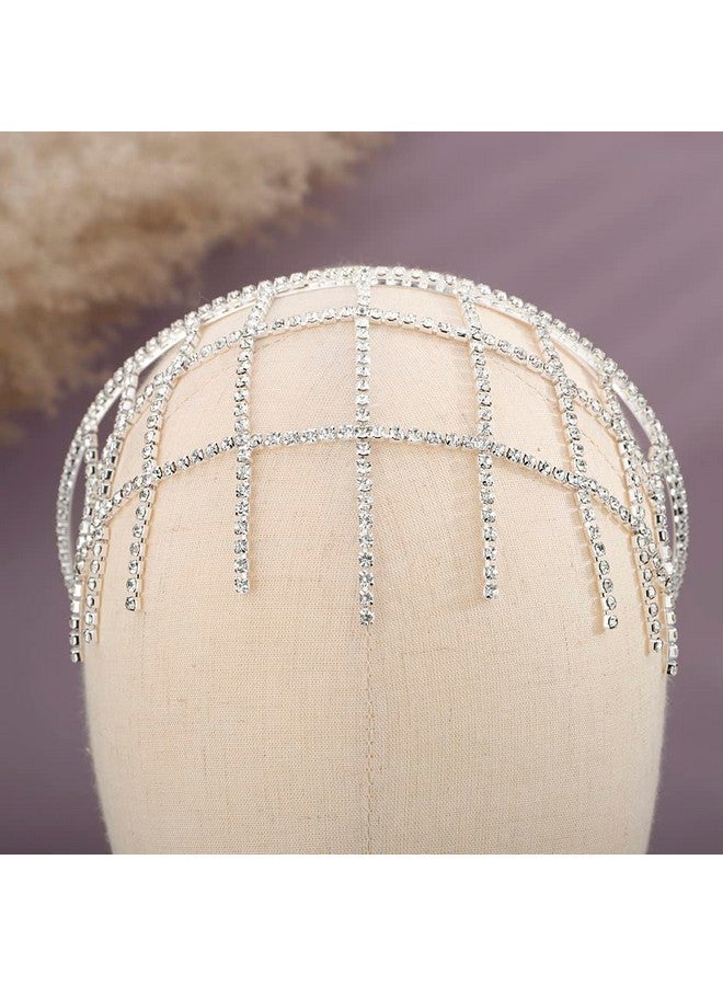 Rumtock Rhinestones Mesh Net Forehead Chain Silver Headband For Women Girls Exotic Halloween Jewelry  - Image 3