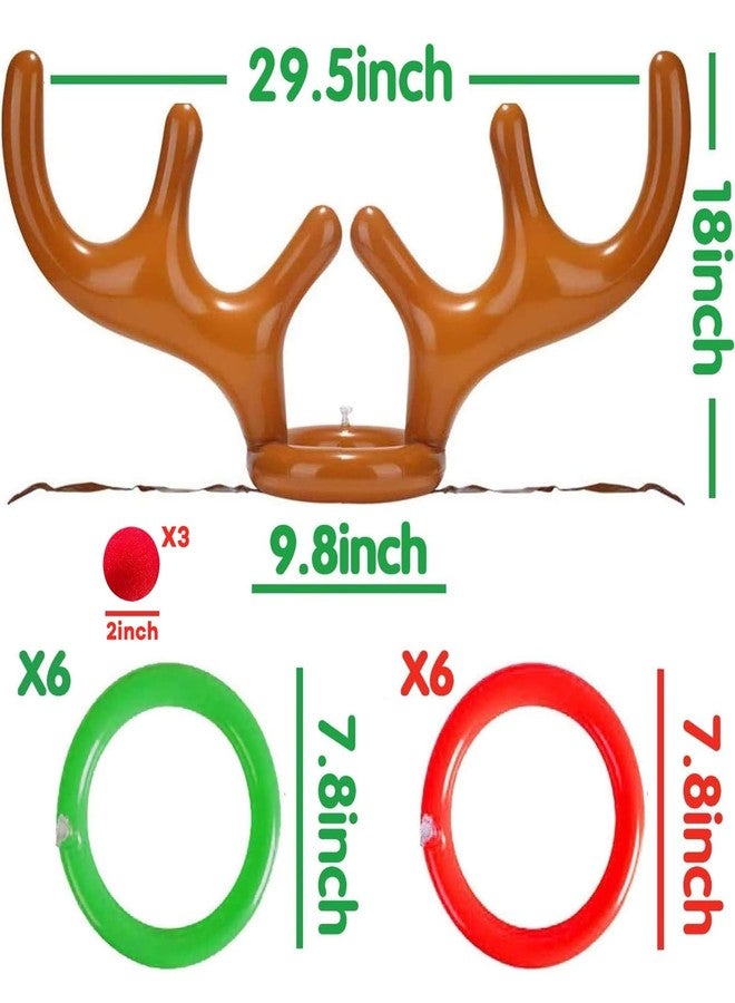 Camlinbo 18 Pieces Inflatable Reindeer Antler Ring Toss Christmas Games 2 Colors Antler Hats Christmas Party decorations for Kids Adults Family Xmas Carnival Party Toys(3 Antler Hat, 12 Rings, 3 Reindeer Nose) - Image 2