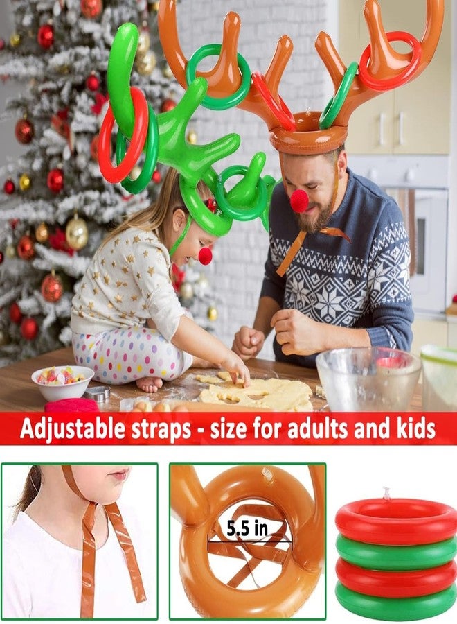 Camlinbo 18 Pieces Inflatable Reindeer Antler Ring Toss Christmas Games 2 Colors Antler Hats Christmas Party decorations for Kids Adults Family Xmas Carnival Party Toys(3 Antler Hat, 12 Rings, 3 Reindeer Nose) - Image 4