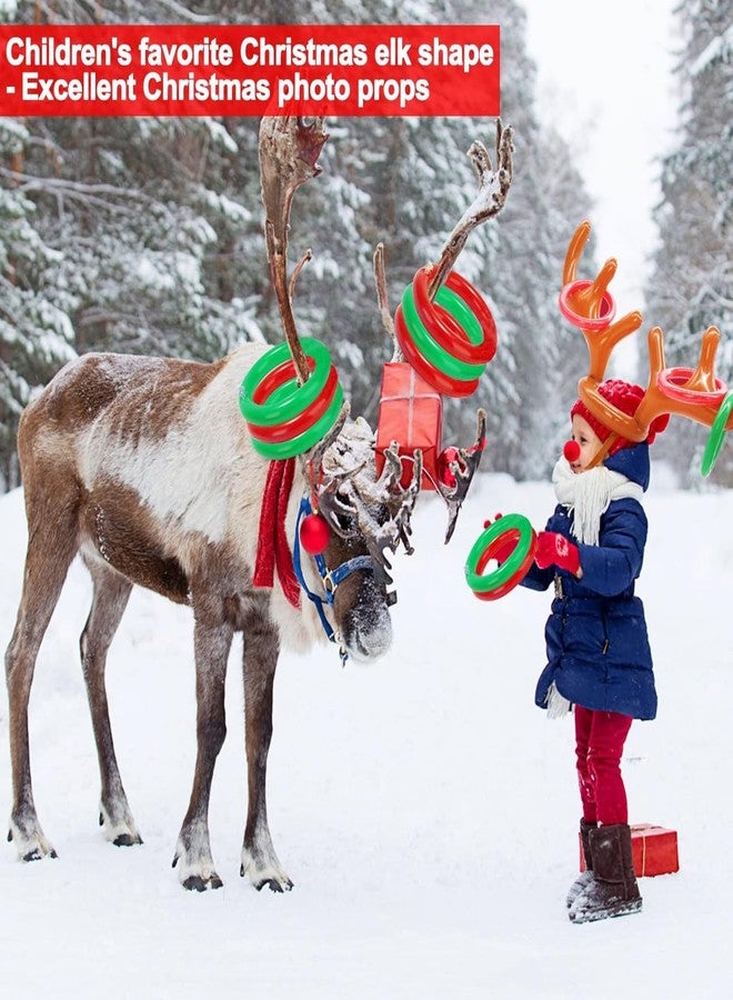 Camlinbo 18 Pieces Inflatable Reindeer Antler Ring Toss Christmas Games 2 Colors Antler Hats Christmas Party decorations for Kids Adults Family Xmas Carnival Party Toys(3 Antler Hat, 12 Rings, 3 Reindeer Nose) - Image 3
