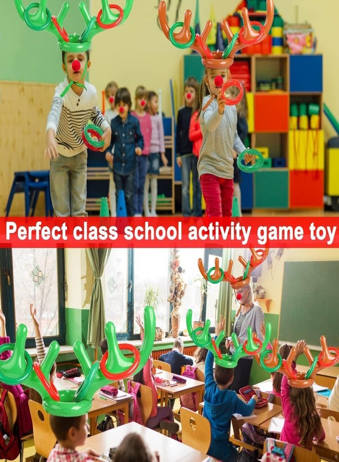 Camlinbo 18 Pieces Inflatable Reindeer Antler Ring Toss Christmas Games 2 Colors Antler Hats Christmas Party decorations for Kids Adults Family Xmas Carnival Party Toys(3 Antler Hat, 12 Rings, 3 Reindeer Nose) - Image 5