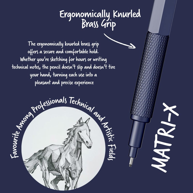 Scrikss 0.7mm Mechanical Clutch Lead Pen Pencil Dark Blue Body Matri-X Series Eraser Included - Image 3