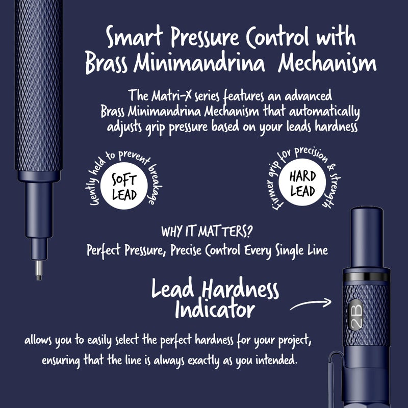 Scrikss 0.7mm Mechanical Clutch Lead Pen Pencil Dark Blue Body Matri-X Series Eraser Included - Image 4