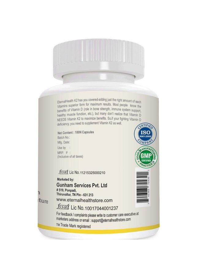 EternalHealth Vitamin K2 As Mk-7, High Potency Form Of K2-180 Vegetable Capsules  - Image 3