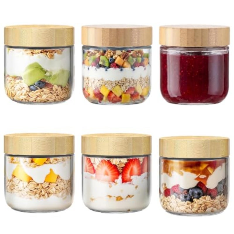 6 Pack 10 oz Airtight Leakproof Glass Jars with Bamboo Lids - Image 1