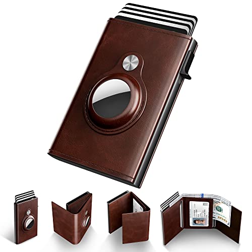 typecase Mens Wallet Card Holder for AirTag: Leather Smart Wallet for Men Compatible with Apple Air Tag, RFID Blocking, Slim, Minimalist - 9-14 Card Capacity | ID Window | Cash Slot (Brown) - Image 1