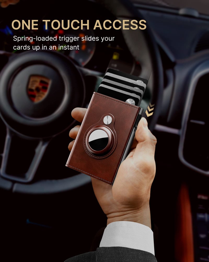 typecase Mens Wallet Card Holder for AirTag: Leather Smart Wallet for Men Compatible with Apple Air Tag, RFID Blocking, Slim, Minimalist - 9-14 Card Capacity | ID Window | Cash Slot (Brown) - Image 4