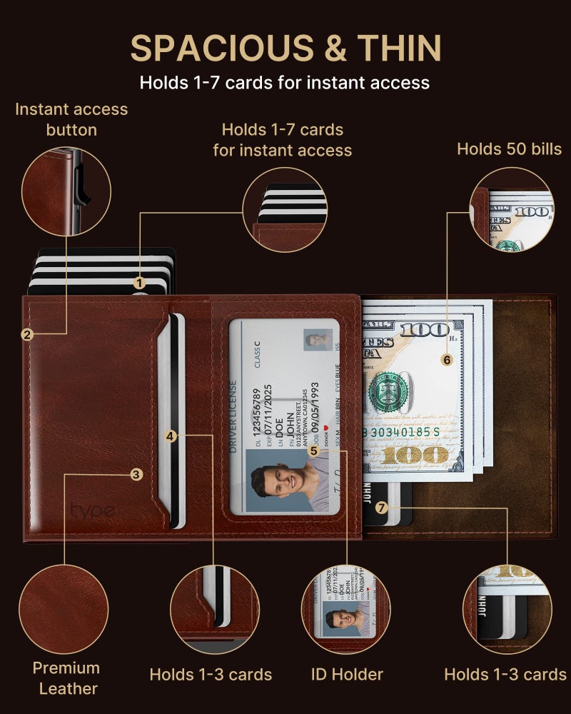 typecase Mens Wallet Card Holder for AirTag: Leather Smart Wallet for Men Compatible with Apple Air Tag, RFID Blocking, Slim, Minimalist - 9-14 Card Capacity | ID Window | Cash Slot (Brown) - Image 3