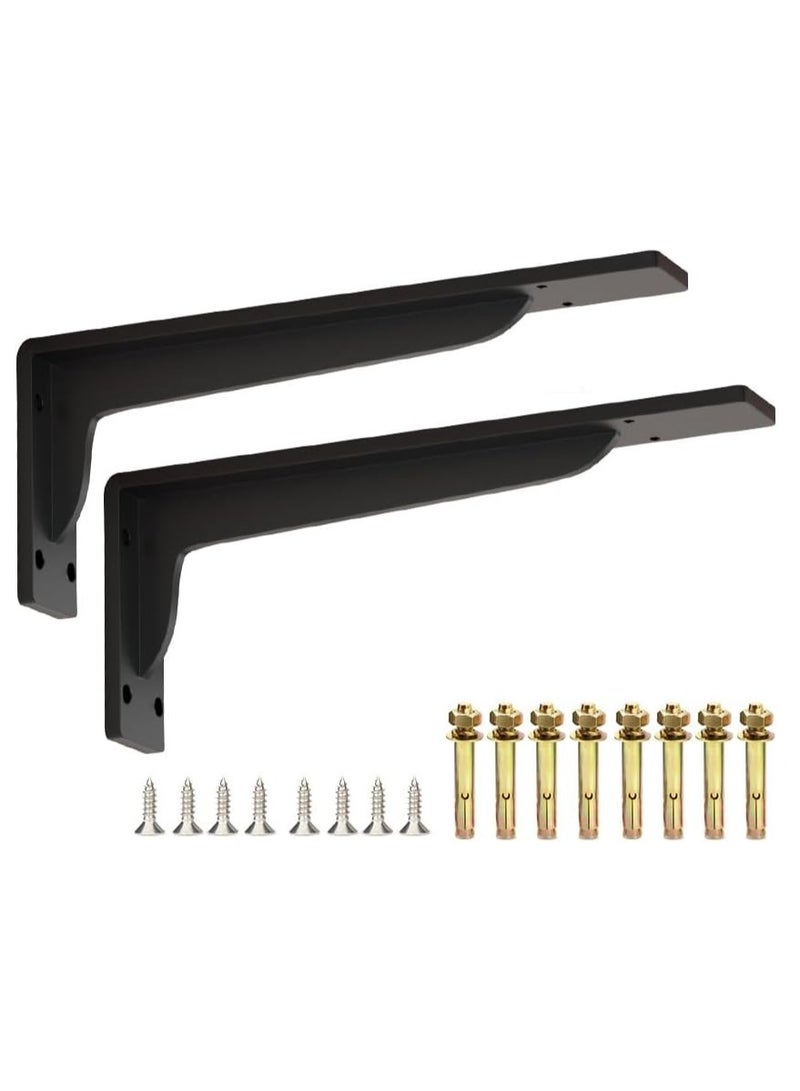 Rubik Shelf Brackets 13.5 inch - 2pcs Wall Mounted Triangle Heavy Duty Corner Brace Joint Right Angle L Bracket for DIY Table Bench Countertop - Black  - Image 1