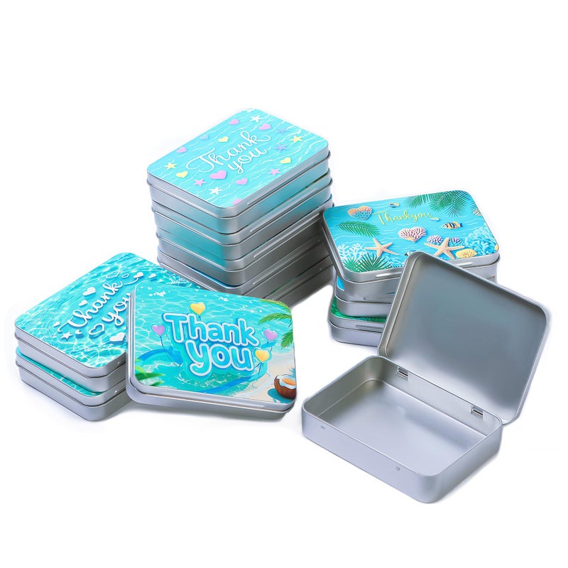 LJY 12 Pack Thank You Image Pattern Empty Rectangular Metal Storage Organizer Tins Gift Boxes with Hinged Lids, 4.5 x 3.3 x 0.9 inch - Image 1