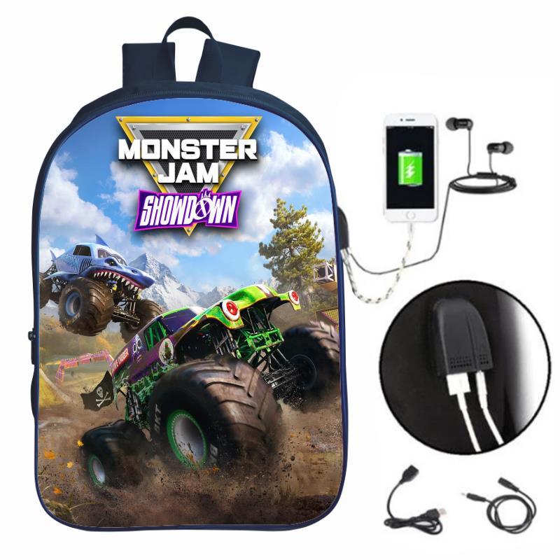 Monster Jam Monster Truck Primary And Secondary School Students School Bag Usb Charging Kidsren'S Backpack Boys And Girls Backpack - Image 1