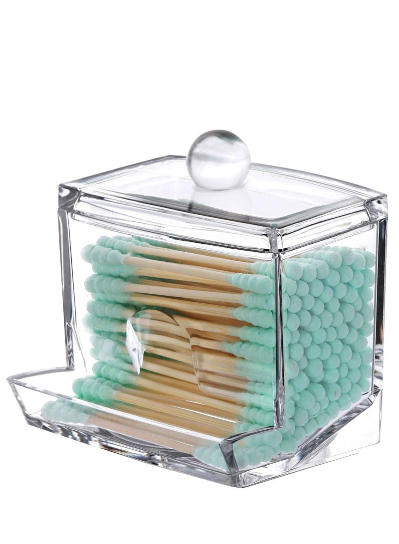 KASTWAVE Acrylic Clear Cotton Swab Holder Organizer And Swabs Storage Box With Q Tip Lid For Bathroom Vanity - Image 1