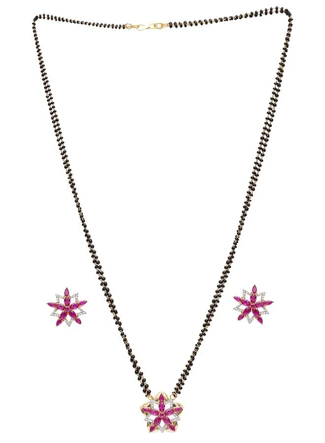 فويلا Sparkling Pink CZ Studded Floral Motif Mangalsutra Set