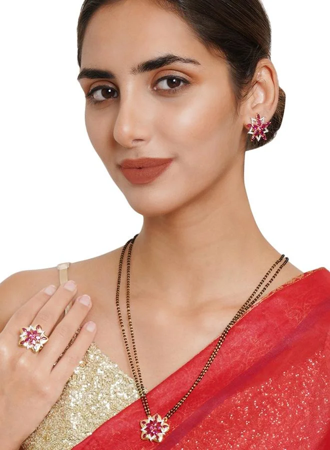 فويلا Sparkling Pink CZ Studded Floral Motif Mangalsutra Set