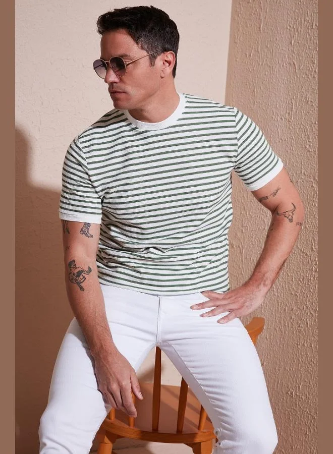 Buratti  Buratti Cotton Striped Regular Fit Crew Neck T-Shirt Men's T-Shirt 5903005 for Men | Best Price UAE