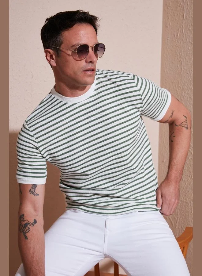 Buratti  Buratti Cotton Striped Regular Fit Crew Neck T-Shirt Men's T-Shirt 5903005 for Men | Best Price UAE