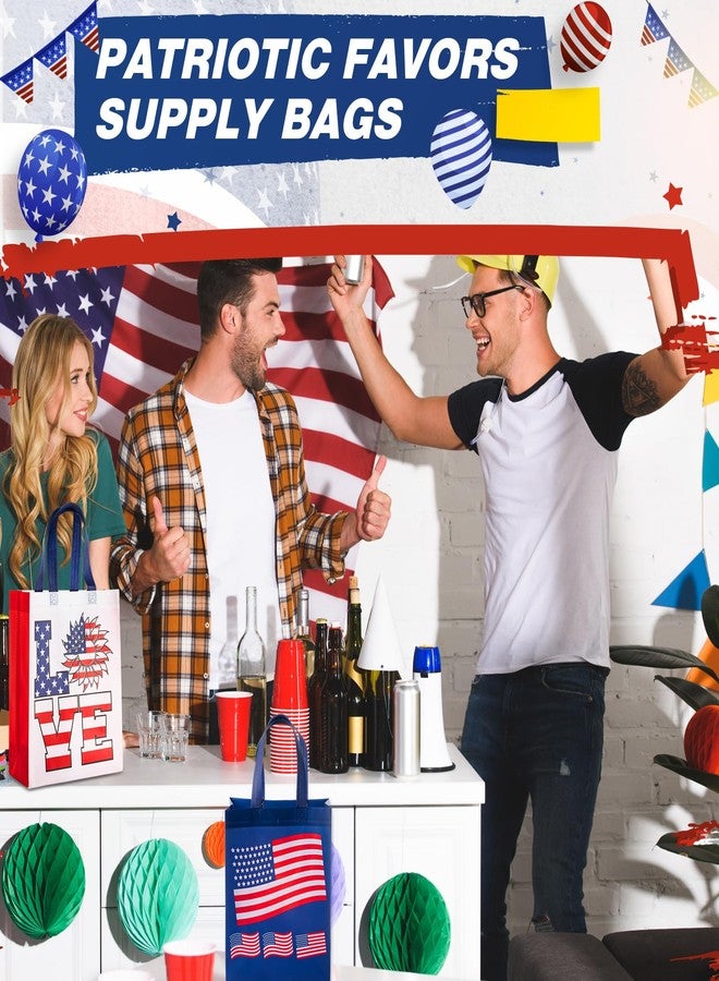SilTriangle 30 Pcs 4th of July Gift Bags, Patriotic American Flag Tote Bag with Handles, Non Woven Red White Blue Goodie Treat Bags for Independence Day Memorial Veterans Day, 12.6 x 9.84 x 4.33'' - Image 2