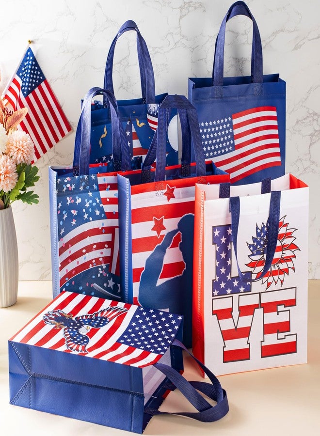 SilTriangle 30 Pcs 4th of July Gift Bags, Patriotic American Flag Tote Bag with Handles, Non Woven Red White Blue Goodie Treat Bags for Independence Day Memorial Veterans Day, 12.6 x 9.84 x 4.33'' - Image 3