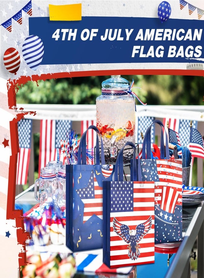 SilTriangle 30 Pcs 4th of July Gift Bags, Patriotic American Flag Tote Bag with Handles, Non Woven Red White Blue Goodie Treat Bags for Independence Day Memorial Veterans Day, 12.6 x 9.84 x 4.33'' - Image 5