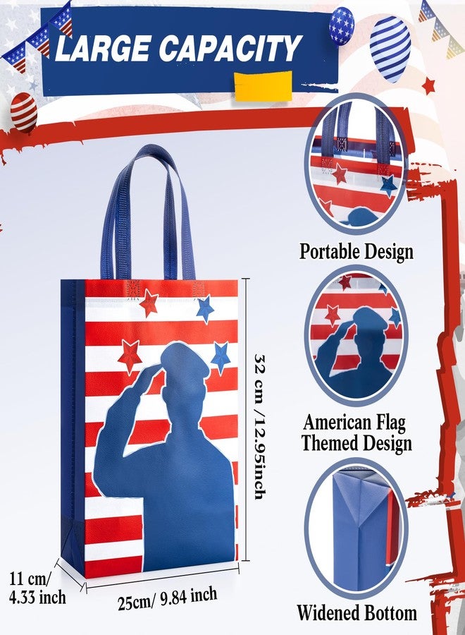 SilTriangle 30 Pcs 4th of July Gift Bags, Patriotic American Flag Tote Bag with Handles, Non Woven Red White Blue Goodie Treat Bags for Independence Day Memorial Veterans Day, 12.6 x 9.84 x 4.33'' - Image 4