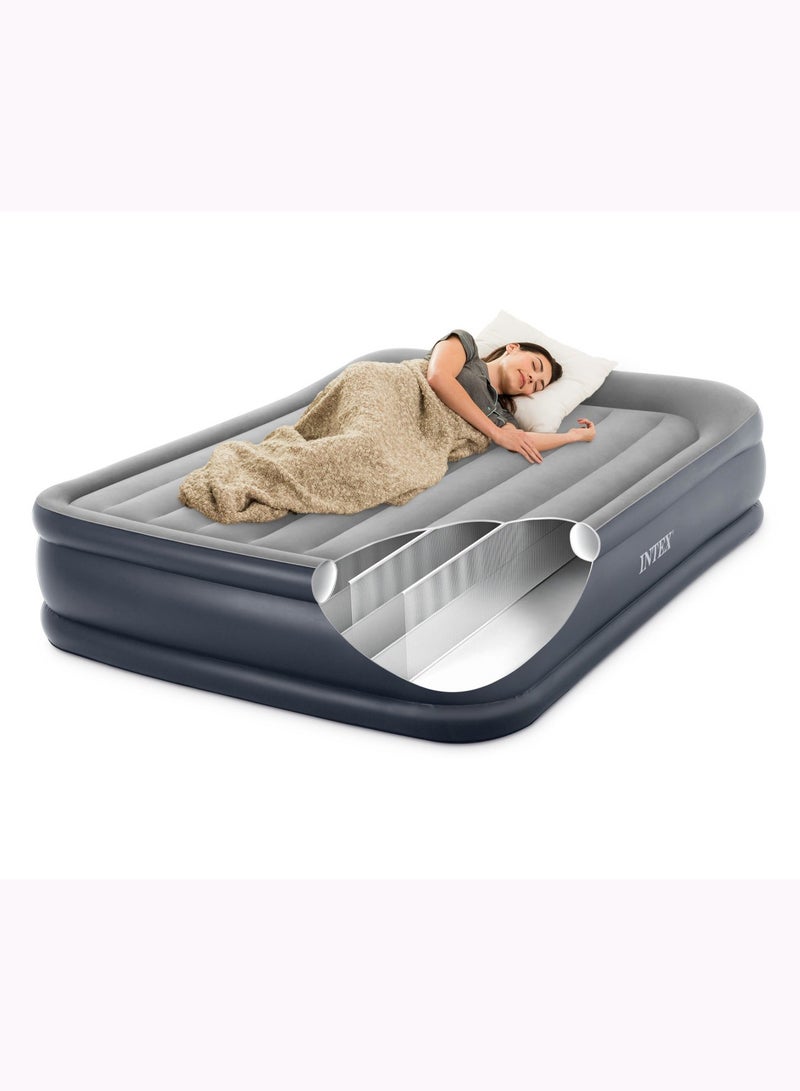 INTEX Queen Deluxe Pillow Rest Airbed W/Fiber-Tech Built-in Pump - Image 1
