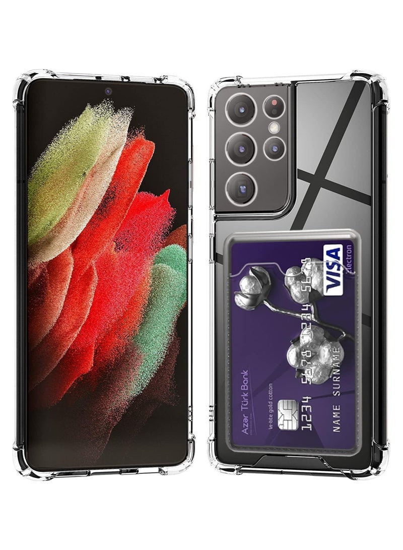 Wallet Phone Case Slim Fit Card Slot Transparent Case Protective Soft Shockproof Case with Card Holder For Samsung Galaxy S21 Ultra 