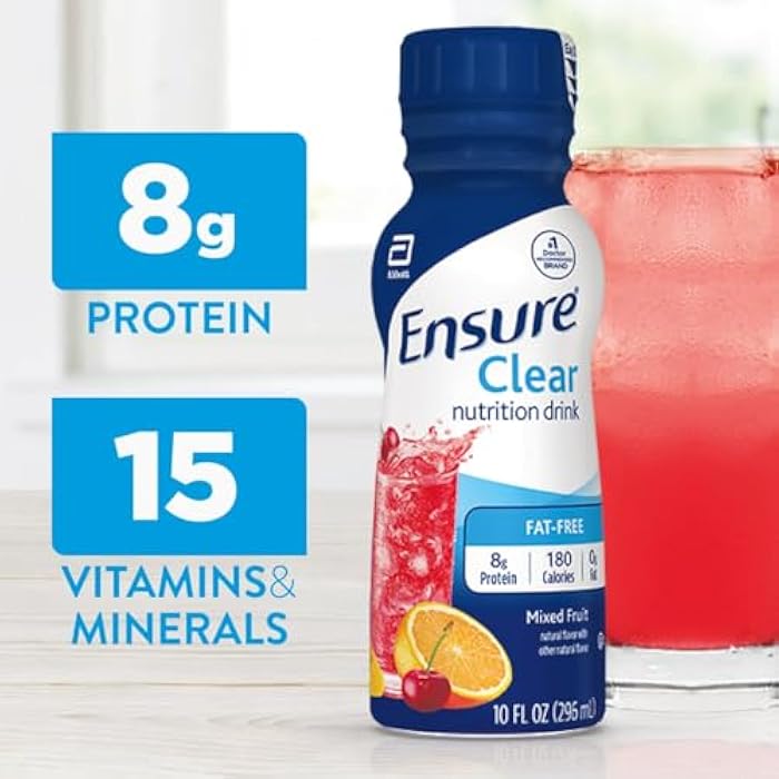 Ensure Clear Mixed Fruit Nutritional Drink | 8g Protein, 15 Vitamins & Minerals | Fat-Free | Ready to-Drink | Refreshing Taste | 10 fl oz, 12 Pack - Image 3