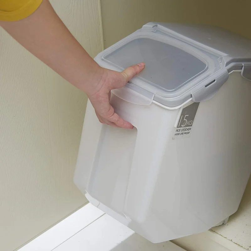 كويزيرا حاوية تخزين أرز وحبوب مع أغطية محكمة الإغلاق، علب بلاستيكية كبيرة لتخزين الحبوب وطعام الحيوانات الأليفة 15 كجم (18 لتر)، رمادي، عبوتين