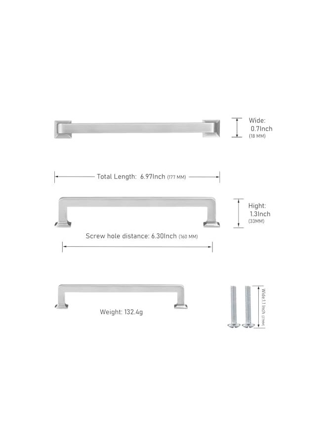 PROMASS promass 6 Pack 6-1/4 inch Brushed Satin Nickel Kitchen Square Cabinet Handles Cabinet Pulls Drawer Pulls Kitchen Cabinet Hardware Kitchen Handles for Cabinets Cupboard Drawer Handles  - Image 2