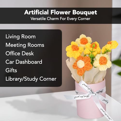 Ekhasa Nostrae by Ekhasa Yellow Cherry Blossom Crochet Flowers Bouquet (Small Size)| Knitted Flowers For Gifting | Woolen Bouquet Perfect For Crochet Gifts | Handmade Bouquets Gift - Image 5