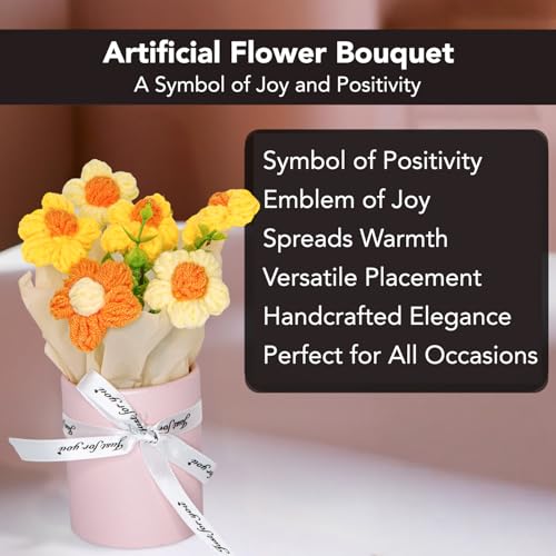 Ekhasa Nostrae by Ekhasa Yellow Cherry Blossom Crochet Flowers Bouquet (Small Size)| Knitted Flowers For Gifting | Woolen Bouquet Perfect For Crochet Gifts | Handmade Bouquets Gift - Image 3