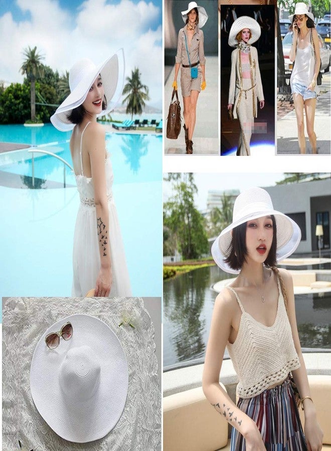 NaRaMax 1PCS Womens Wide Brim Sun Hat Summer Hat Straw Cap for Prevent Sun Rays(White) - Image 3