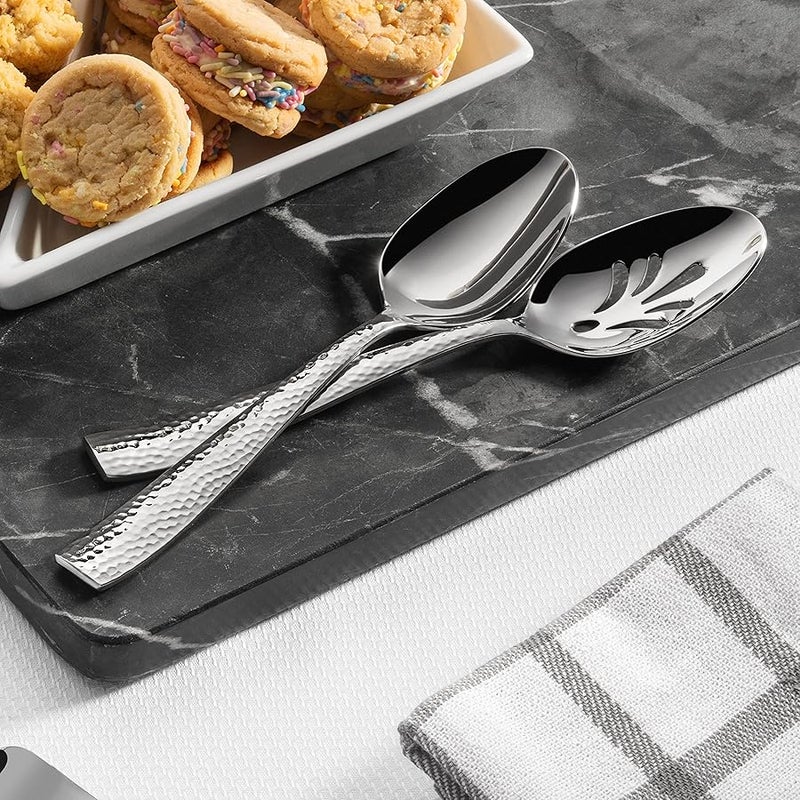 Hudson Essentials 8-Piece Hammered 18/10 Stainless Steel Flatware Serving Set - Hostess Silverware with Cake Knife u0026 Cake Server - Image 4