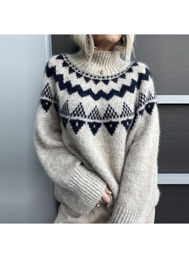 Women's Clothing Autumn And Winter Retro Lazy Knit Sweater Women's Jacquard Loose High-neck Long-sleeved over Sweater For Women