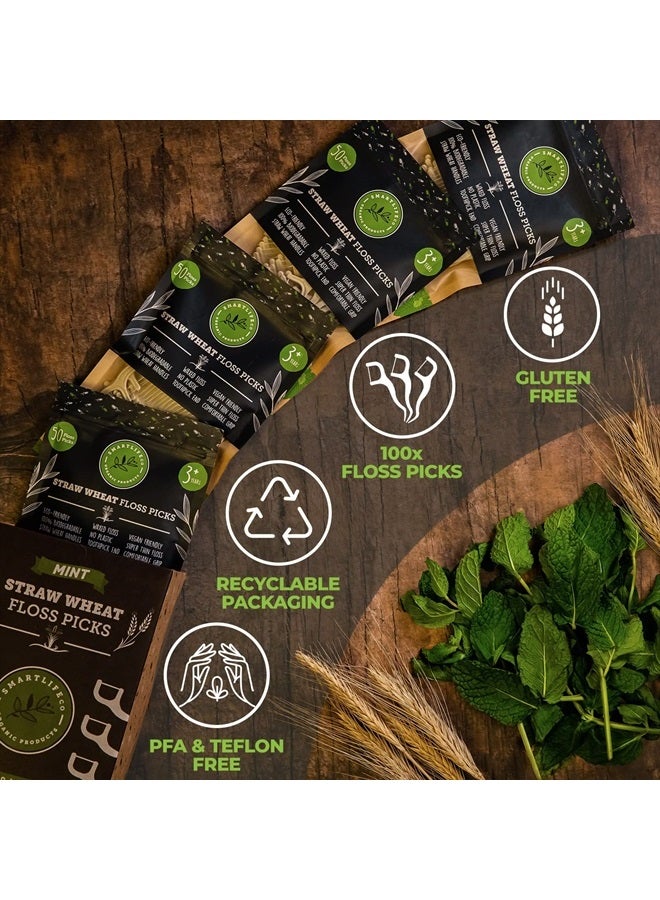 SMARTLIFECO Biodegradable Dental Floss Picks - Natural Plastic Free Handle, Thin Thread Tooth Flossers for Adults & Kids, Eco Friendly Toothpick Soft on Gum & Teeth, Zero Waste Vegan Organic, 100 mint - Image 2