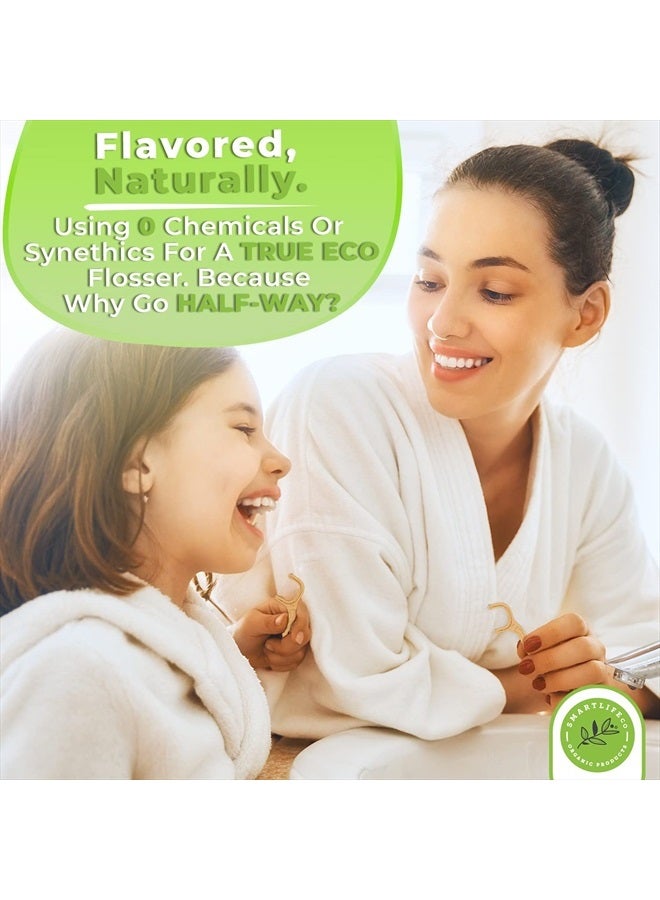 SMARTLIFECO Biodegradable Dental Floss Picks - Natural Plastic Free Handle, Thin Thread Tooth Flossers for Adults & Kids, Eco Friendly Toothpick Soft on Gum & Teeth, Zero Waste Vegan Organic, 100 mint - Image 3