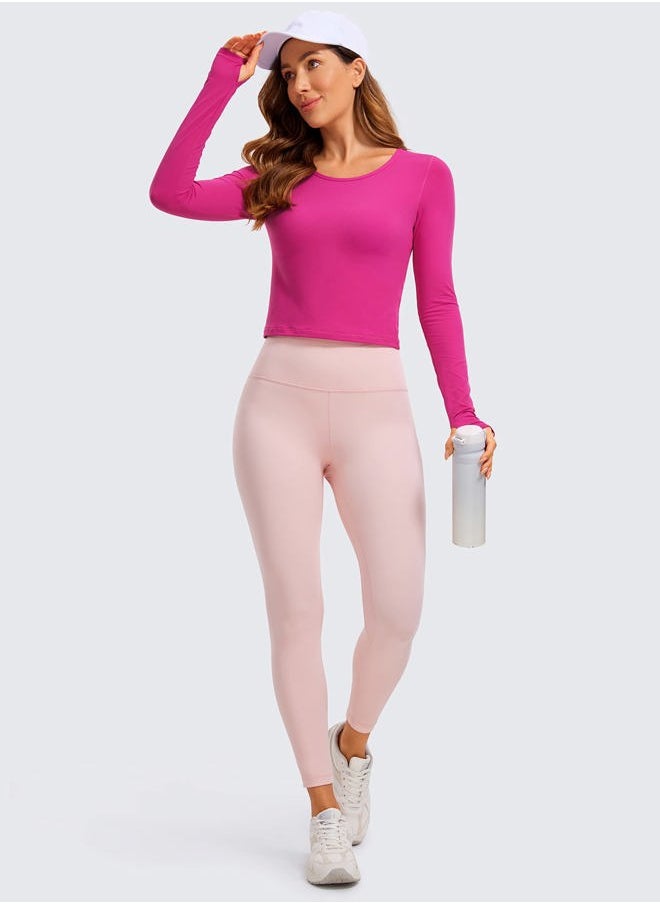 CRZ YOGA Long Sleeve Crop Tops for Women Workout Cropped T-Shirts Yoga Slim Fit Athletic Gym Shirts with Thumb Hole Hibiscus Purple X-Small  - Image 3