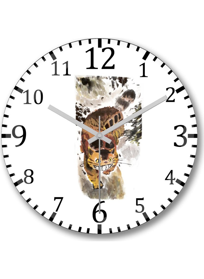 Baskı Dükkanı - Print Shop Totoro Cat Bus In The Forest Wall Clock Curved Real Glass - Image 1