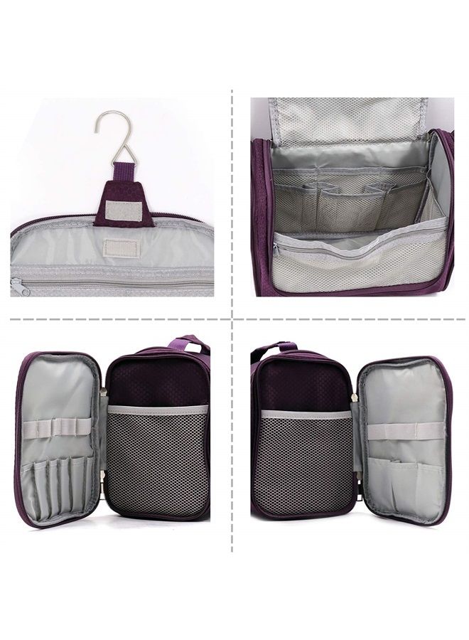 Extra Large Capacity Hanging Toiletry Bag for Men & Women, Portable Waterproof Bathroom Shower Bag, Lightweight Dopp kit Shaving Bag, Sturdy Metal Hook Organizer Makeup Bag (Purple)