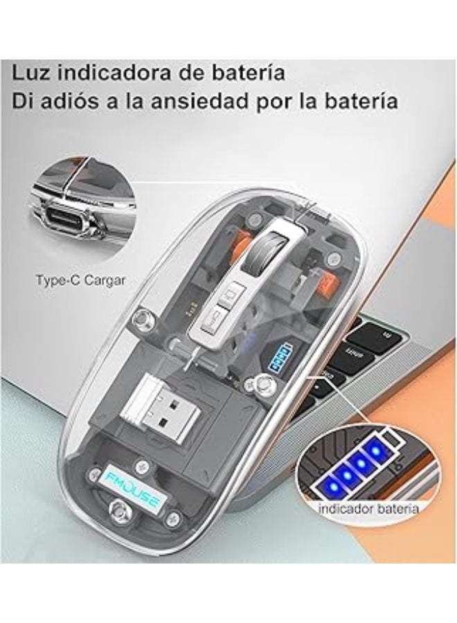Transparent mouse, Bluetooth 5.2 and 2.4GHz, rechargeable Type-C, RGB wireless mouse, wireless optical gaming mouse, large 400mAh battery, rechargeable wireless mouse - Image 2