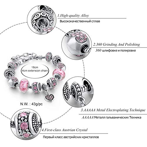 YouBella Jewellery Silver Plated Stylish Latest Crystal Bracelet Bangle Jewellery For Girls and Women (Pink) - Image 4